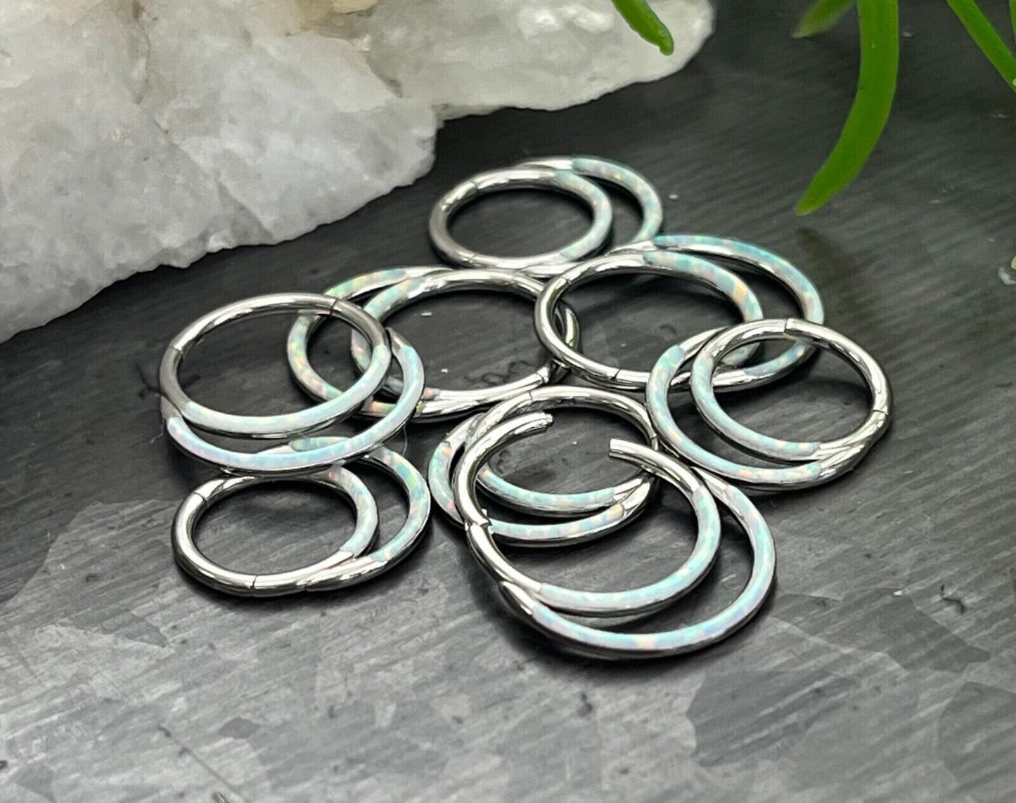 1 Piece of Stunning Double Opal Lined Front Hinged Steel Septum Segment Ring - 16g - 8mm or 10mm Available!