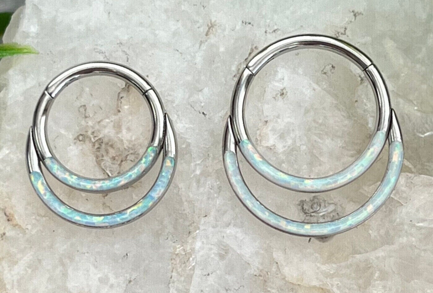 1 Piece of Stunning Double Opal Lined Front Hinged Steel Septum Segment Ring - 16g - 8mm or 10mm Available!