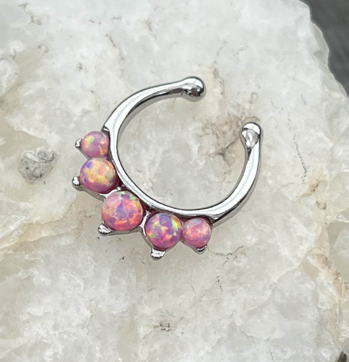 1 Piece Stunning Five Opal Non-Piercing Clip-On Fake Septum Hanger Ring - Blue, Pink and White Available!