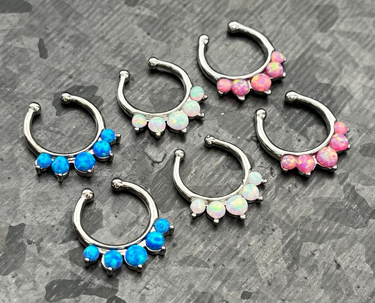 1 Piece Stunning Five Opal Non-Piercing Clip-On Fake Septum Hanger Ring - Blue, Pink and White Available!