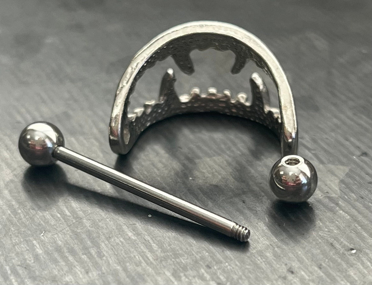 PAIR of Unique Vampire Fangs Nipple Shields Barbell Rings - 14g - Wearable Length 22mm (7/8") & Between Fangs Length - 18mm (11/16")!