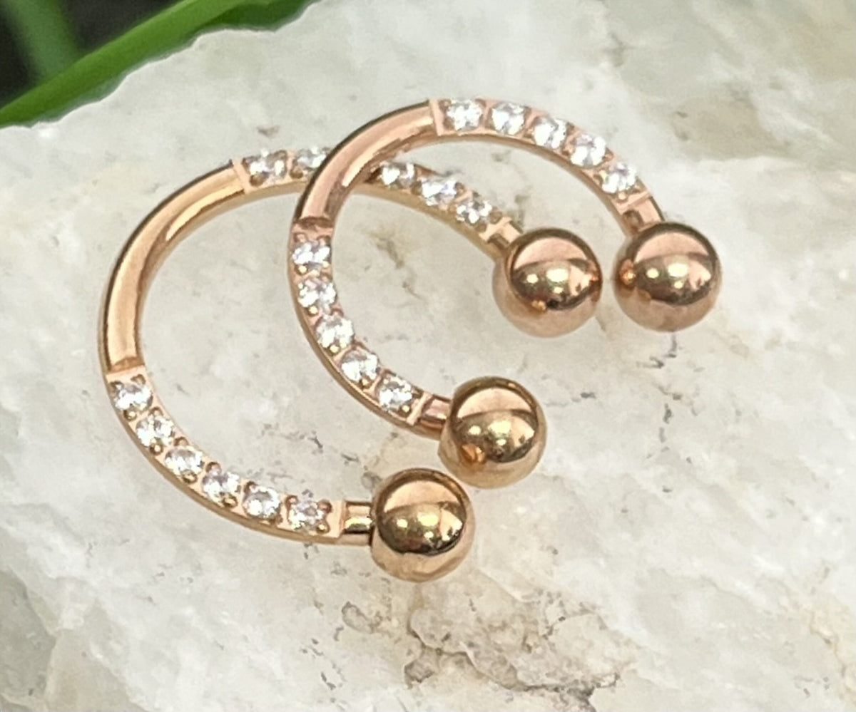 1 Piece Unique Titanium CZ Gem Sides Circular Barbell Horseshoe - 16g - 8 or 10mm- Black, Gold, Multi-Color, Rose Gold and Silver Available!