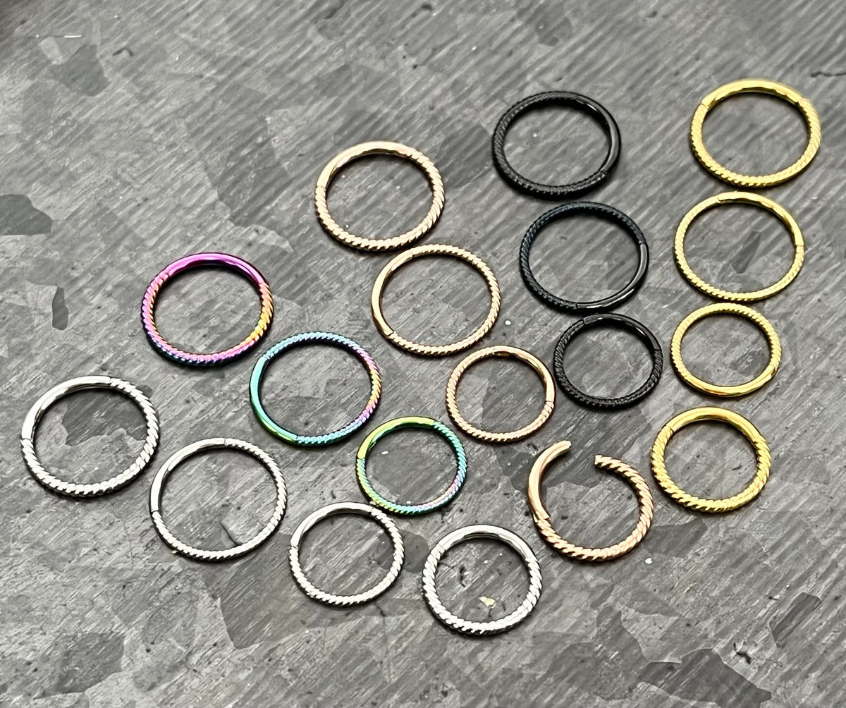 1 Piece Stainless Steel Braided Hinged Segment Septum Ring - 18g & 16g, 8mm or 10mm - Steel, Black, Gold, Rose Gold, and Rainbow available!