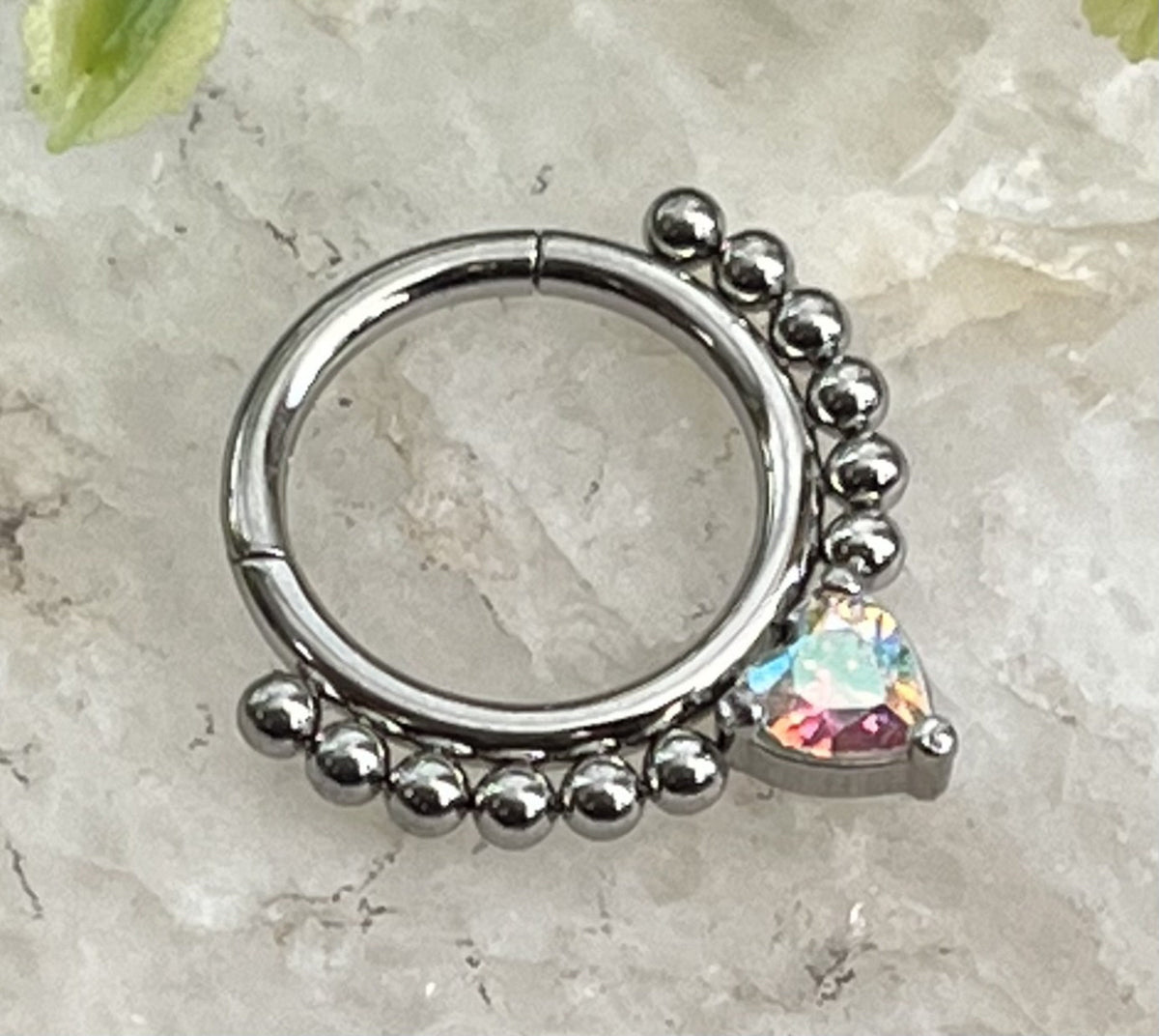 1 Piece of Stunning CZ Gem Heart Lined with Steel Balls Hinged Segment Septum Ring - 16g, 8mm - Aurora Borealis, Clear & Pink Available!