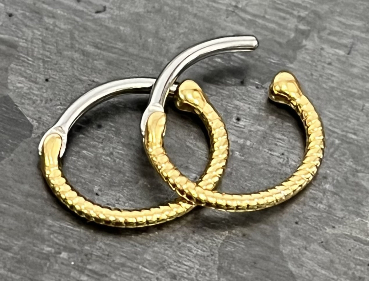 1 Piece Unique Twisted Rope Line Steel Septum Hinged Segment Ring- 16g - Internal Diameter 10mm - Silver, Gold & Rose Gold Available!