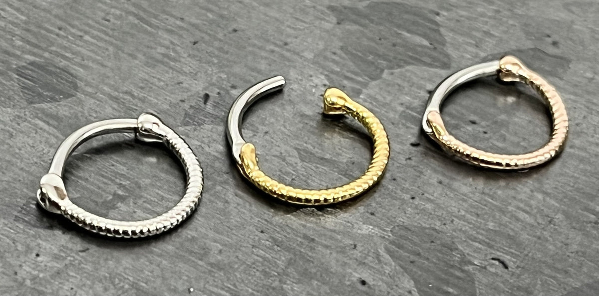 1 Piece Unique Twisted Rope Line Steel Septum Hinged Segment Ring- 16g - Internal Diameter 10mm - Silver, Gold & Rose Gold Available!