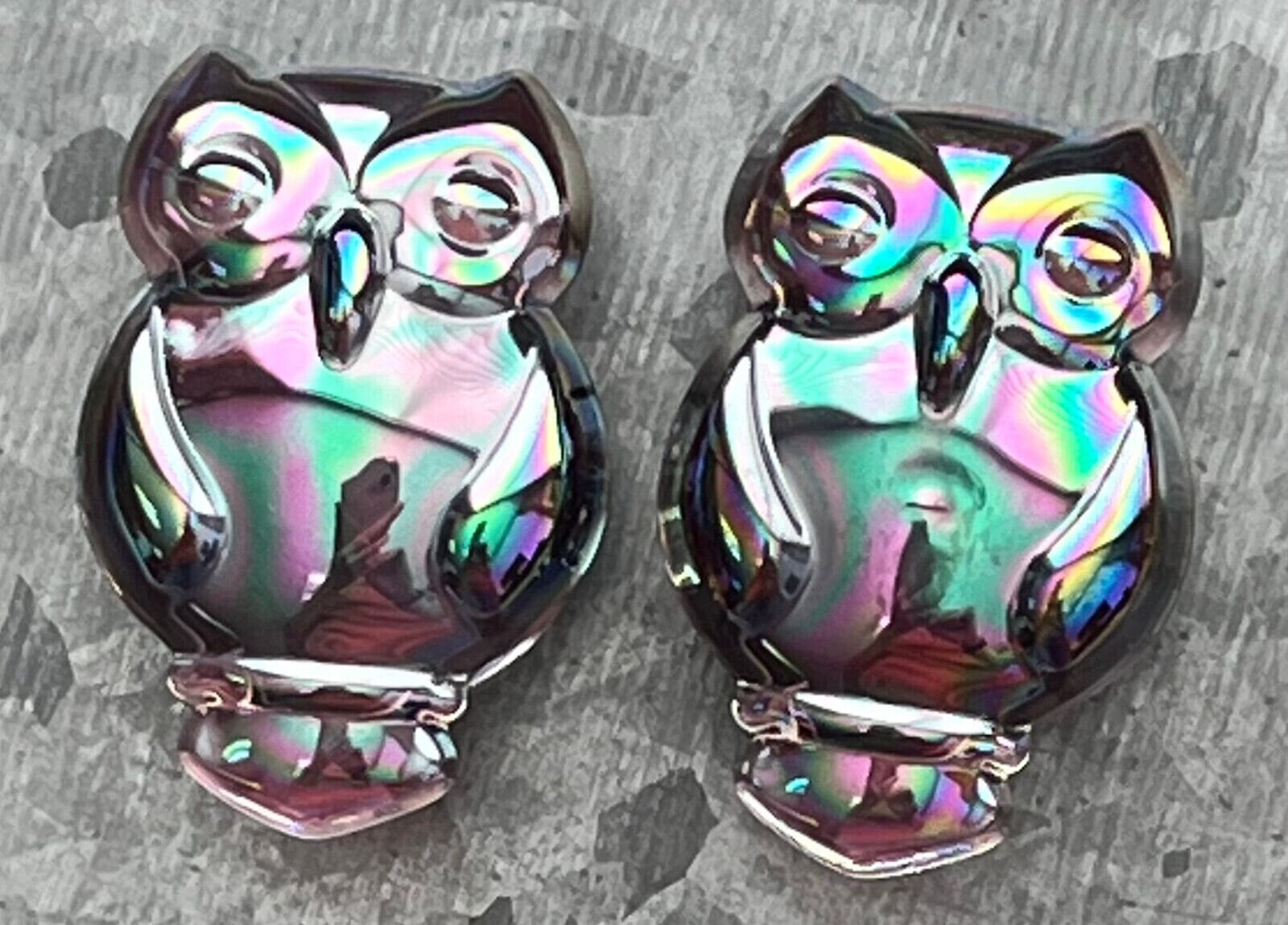 Pair of Stunning Aurora Borealis Owl Design Pyrex Glass Plugs - Gauges 2g (6mm) through 1" (25mm) - Orange or Purple Available!