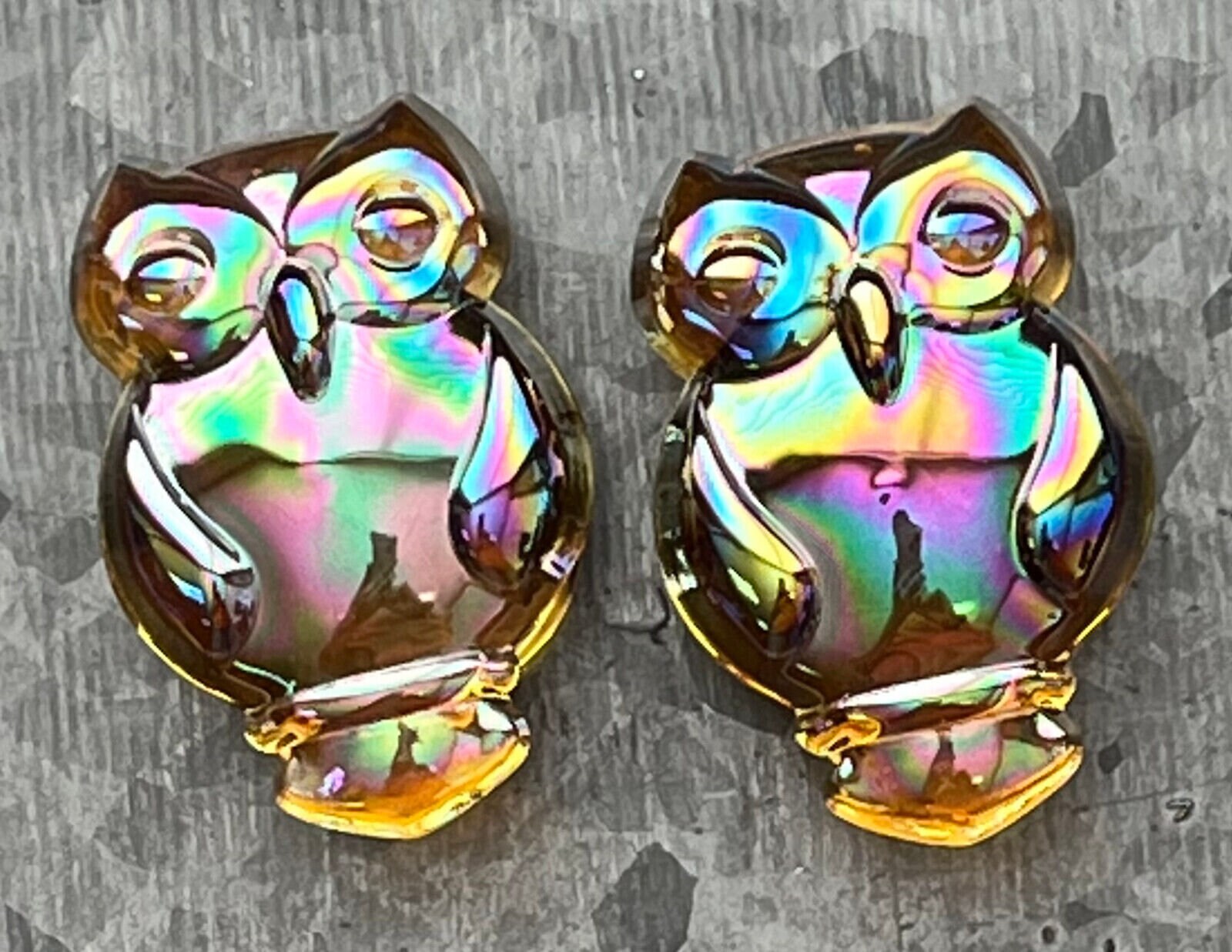 Pair of Stunning Aurora Borealis Owl Design Pyrex Glass Plugs - Gauges 2g (6mm) through 1" (25mm) - Orange or Purple Available!