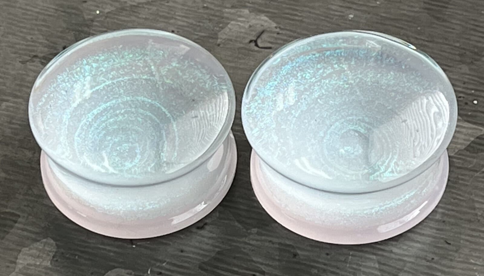 PAIR of Brilliant Pink Sparkle Galaxy Swirl Design Pyrex Glass Double Flare Plugs - Gauges 2g (6mm) through 22mm available!