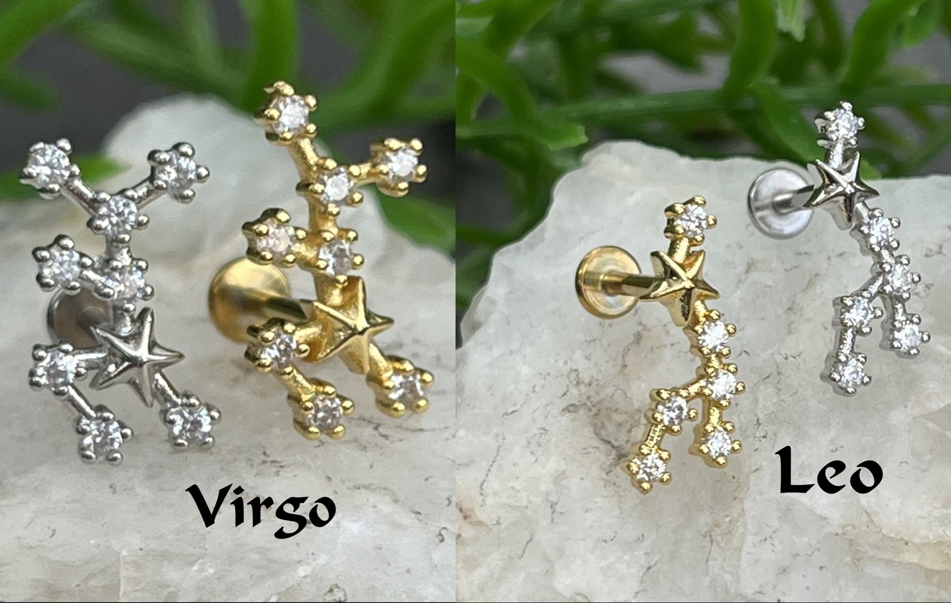 1 Piece Stunning CZ Gem Zodiac Constellation Internally Threaded Labret Monroe Stud -16g- Wearable Diameter 8mm - Gold & Silver Available!