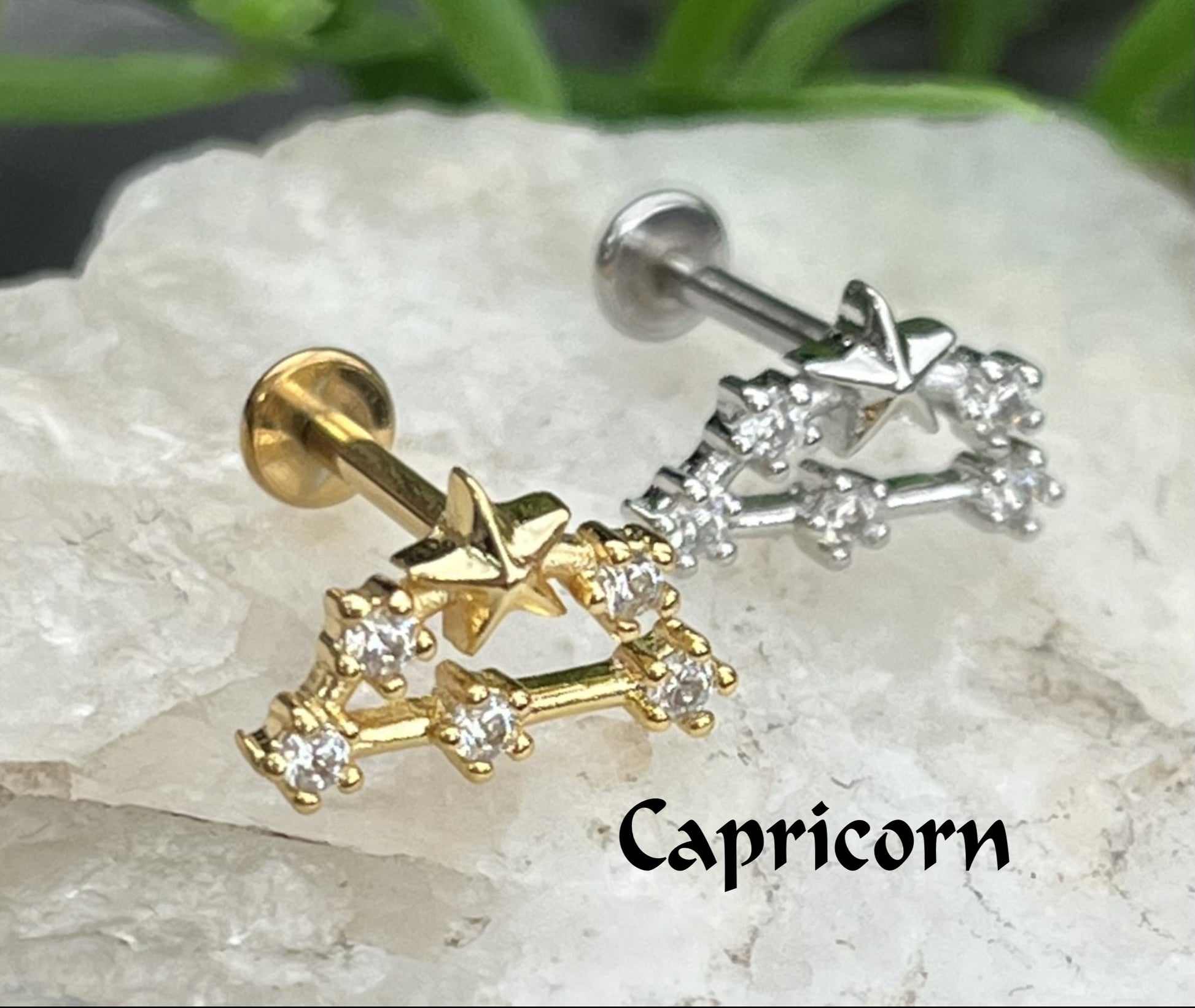 1 Piece Stunning CZ Gem Zodiac Constellation Internally Threaded Labret Monroe Stud -16g- Wearable Diameter 8mm - Gold & Silver Available!