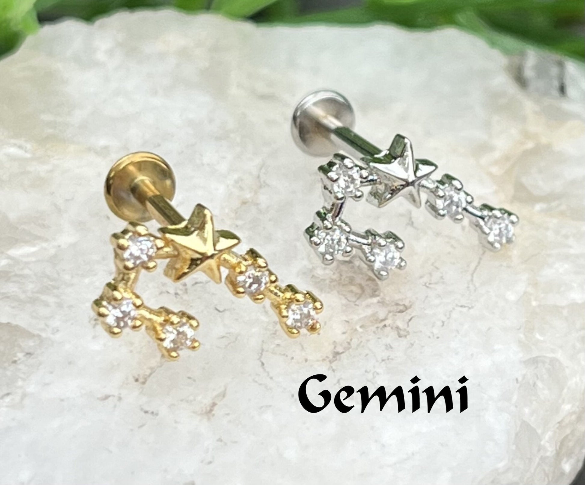 1 Piece Stunning CZ Gem Zodiac Constellation Internally Threaded Labret Monroe Stud -16g- Wearable Diameter 8mm - Gold & Silver Available!