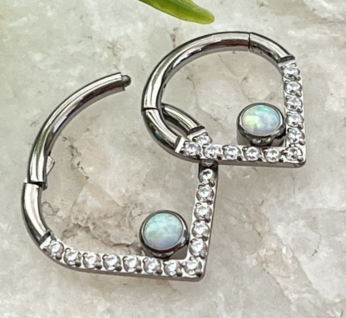 1pc Implant Grade Titanium Opal or CZ Gem Chevron Hinged Segment Septum Ring - Gauge 16g, Diameter 10mm or 8mm available!