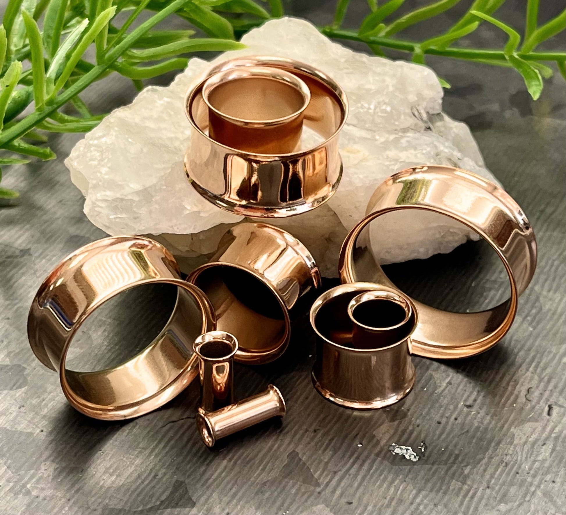PAIR of Beautiful Rose Gold Plated Double Flare Tunnels/Plugs - Gauges - 8g (3.2mm) thru 1" (25mm) available!