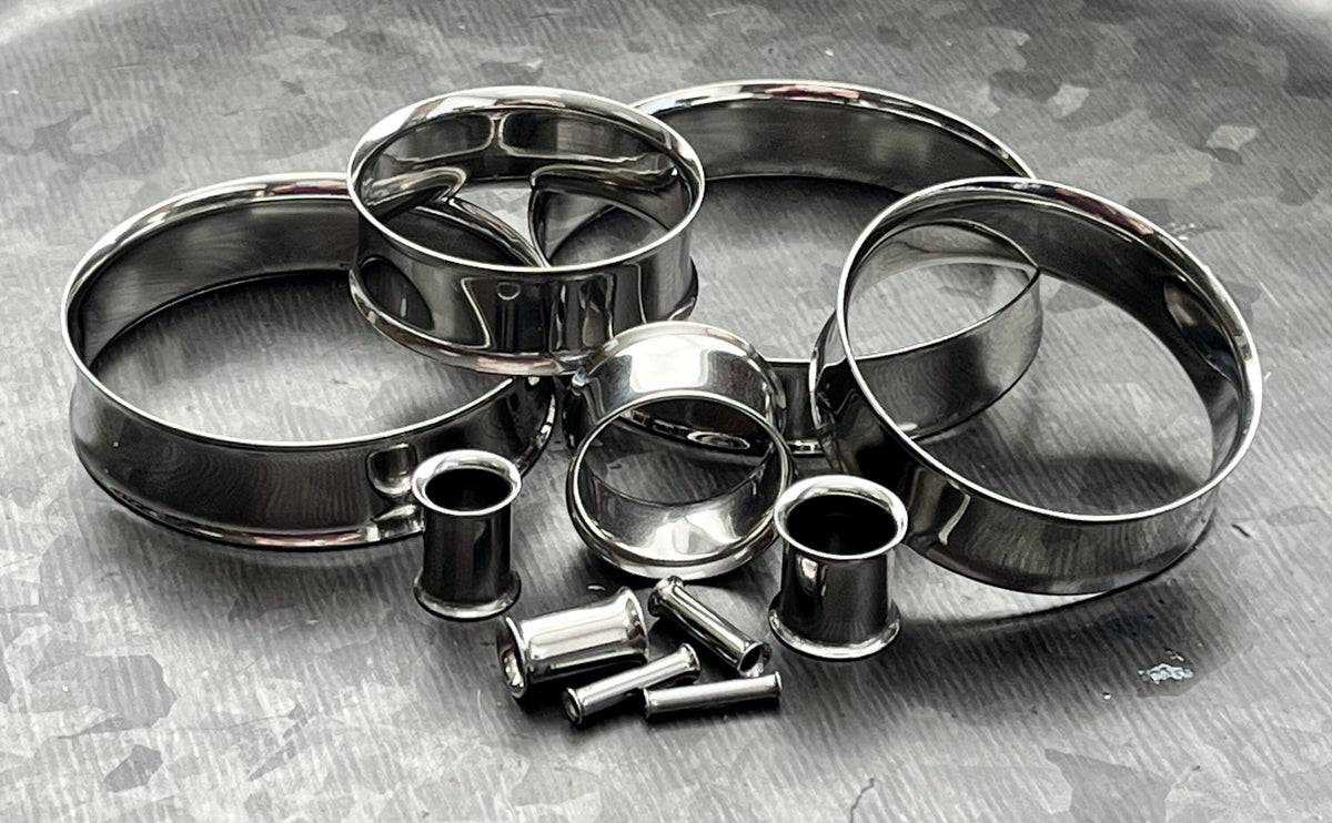 PAIR of 316L Surgical Stainless Steel Double Flare Tunnels/Plugs - Gauges -12g (2mm) thru 2" (51mm) available!