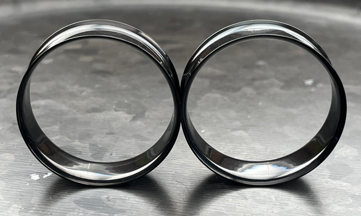 PAIR of Basic Black Steel Double Flare Tunnels/Plugs - Gauges -8g (3.26mm) thru 2" (51mm) available!