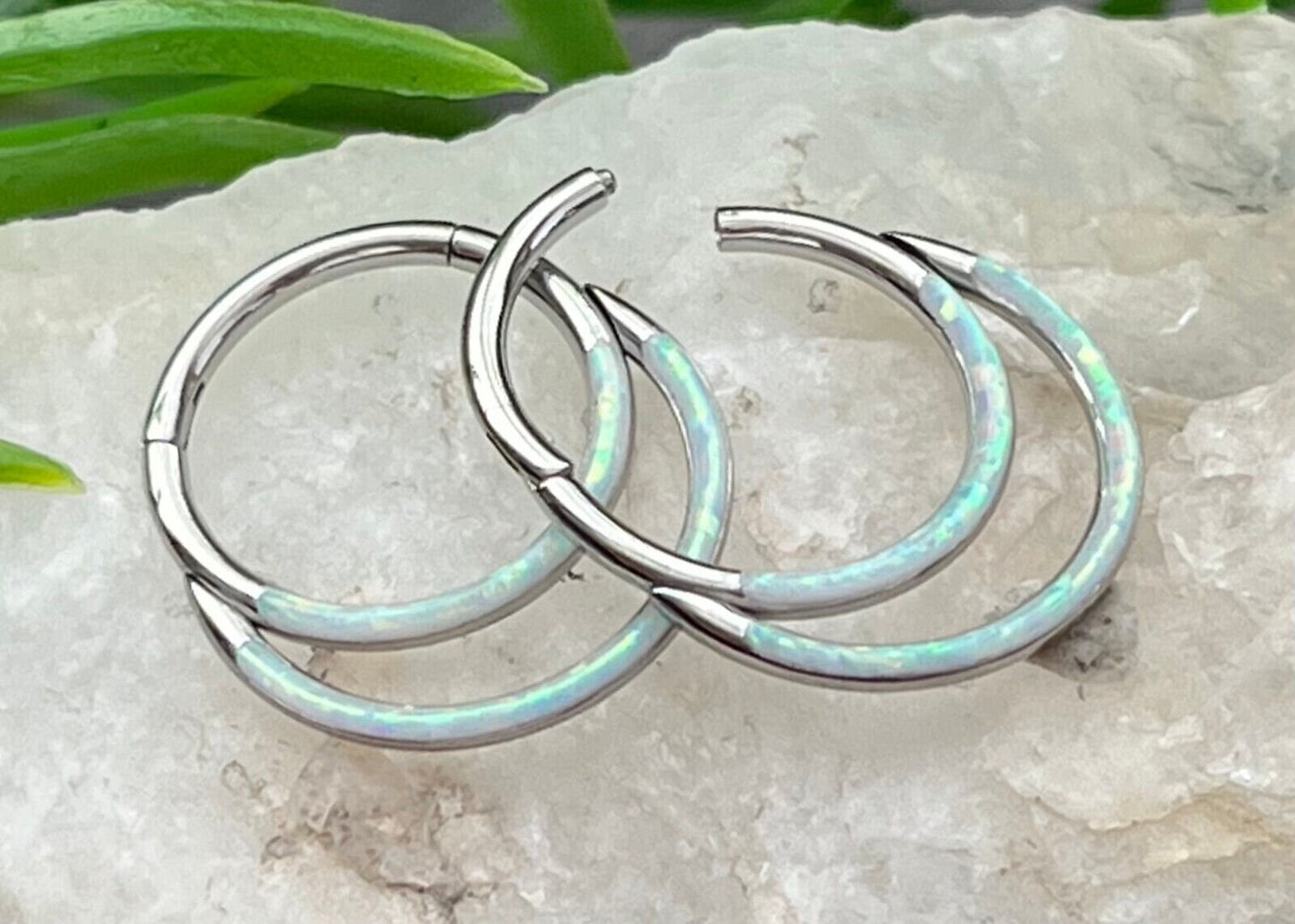 1 Piece of Stunning Double Opal Lined Front Hinged Steel Septum Segment Ring - 16g - 8mm or 10mm Available!