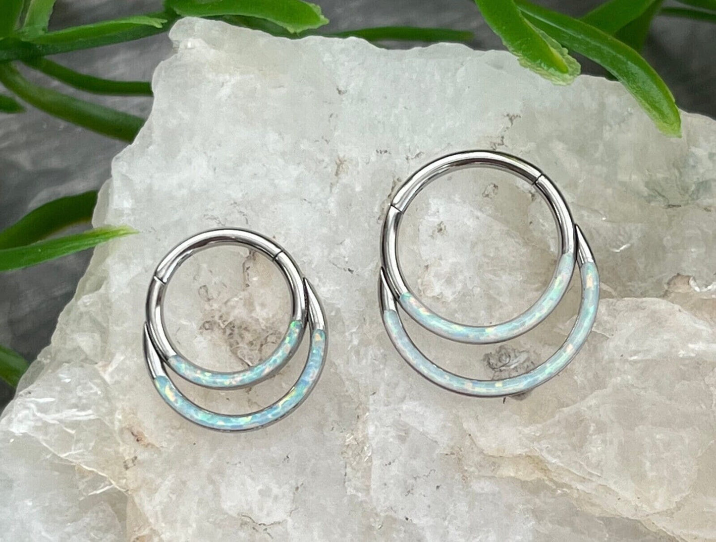 1 Piece of Stunning Double Opal Lined Front Hinged Steel Septum Segment Ring - 16g - 8mm or 10mm Available!