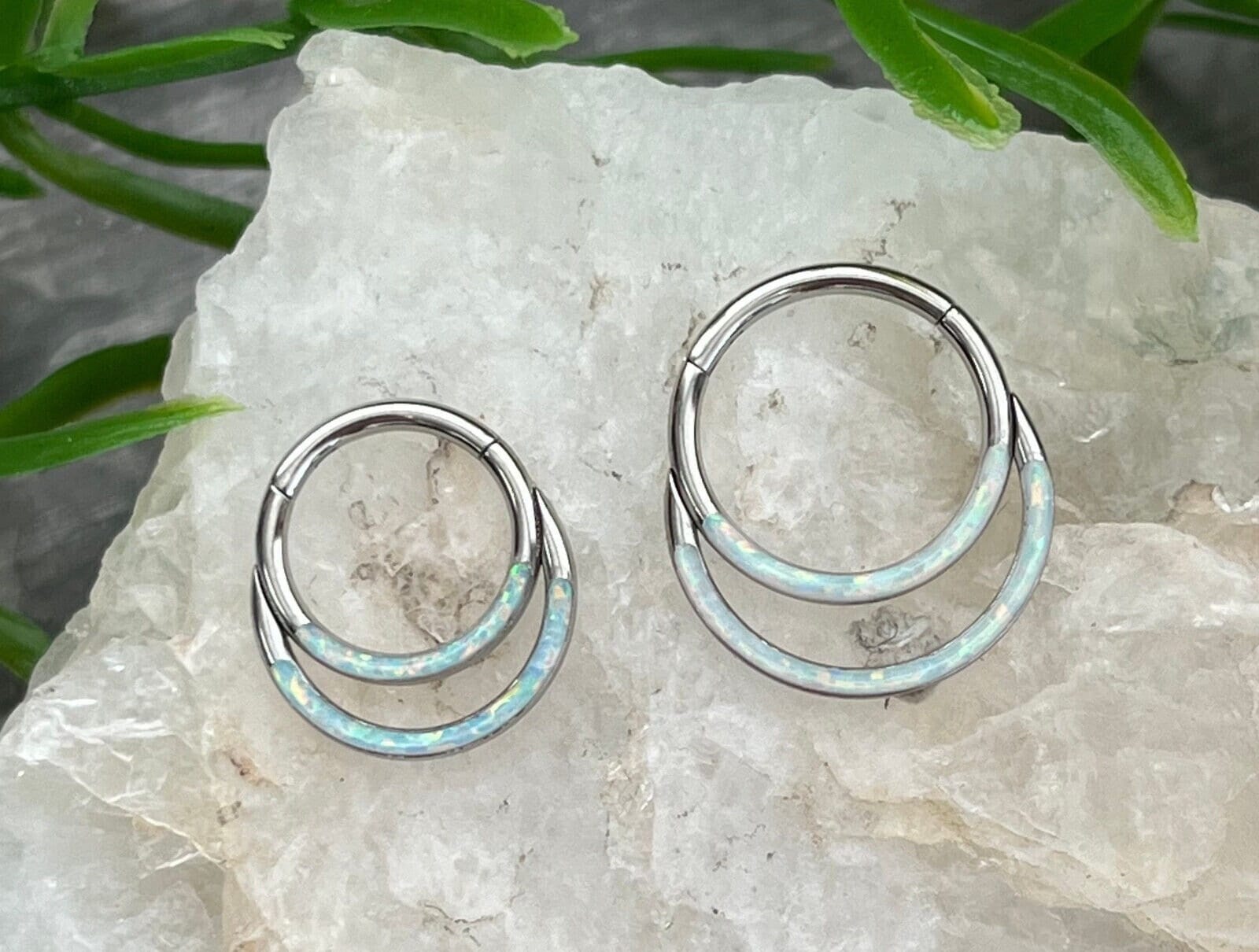 1 Piece of Stunning Double Opal Lined Front Hinged Steel Septum Segment Ring - 16g - 8mm or 10mm Available!
