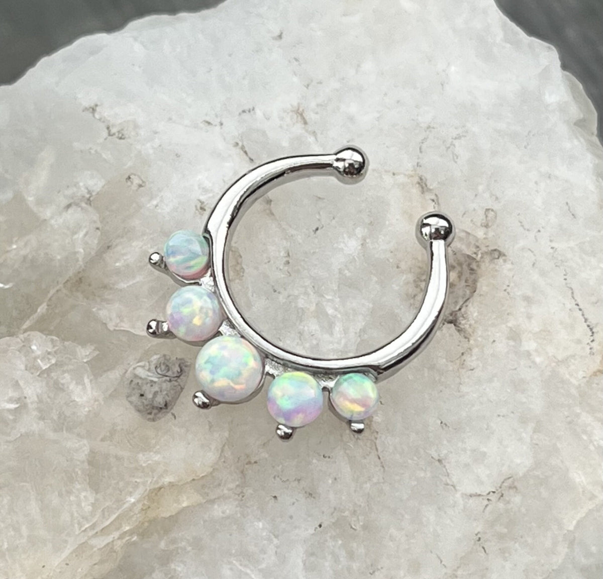 1 Piece Stunning Five Opal Non-Piercing Clip-On Fake Septum Hanger Ring - Blue, Pink and White Available!