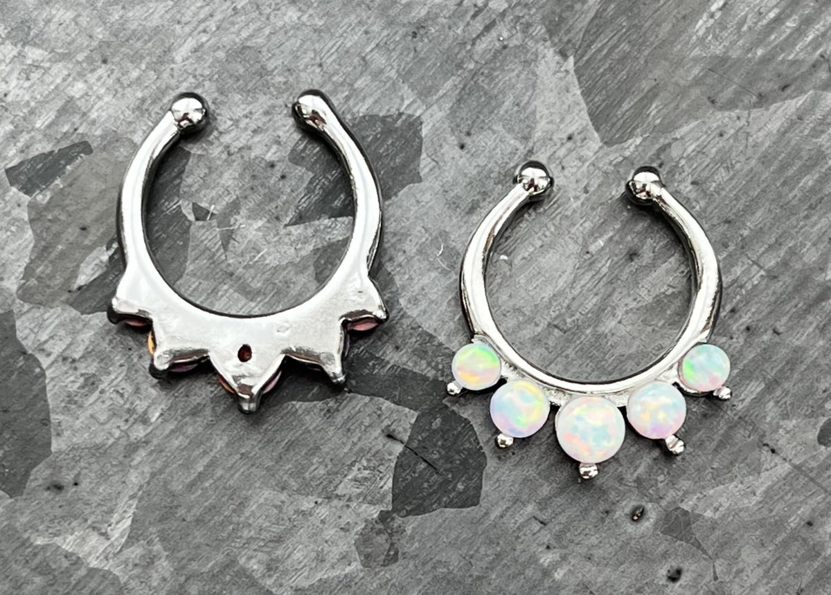 1 Piece Stunning Five Opal Non-Piercing Clip-On Fake Septum Hanger Ring - Blue, Pink and White Available!