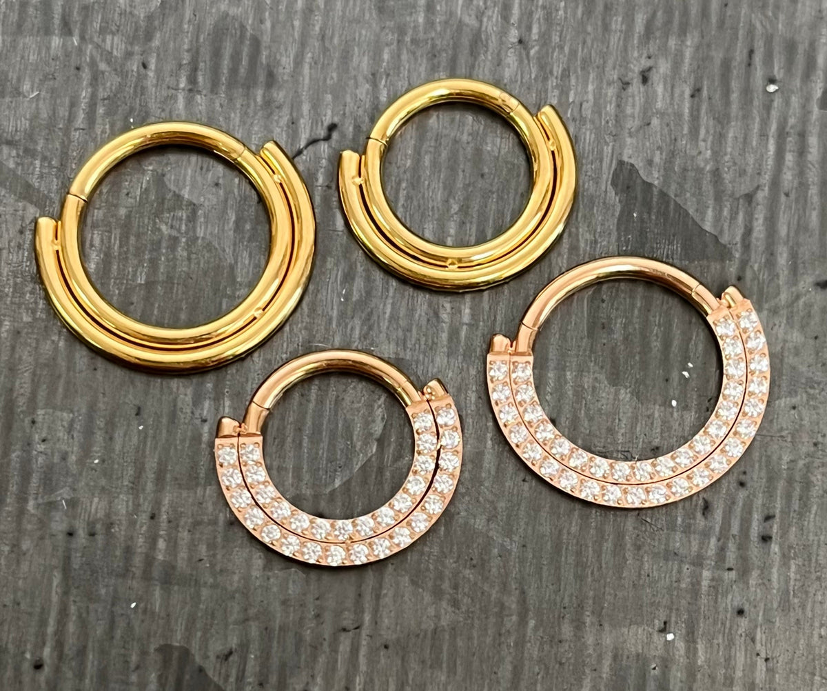 1 Piece Implant Grade Titanium Double Lined CNC Set CZ Gems Septum Ring- Gauge 16g- 8mm or 10mm, Black, Gold, Silver & Rose Gold Available!