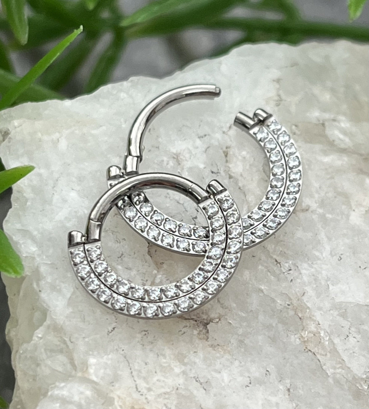 1 Piece Implant Grade Titanium Double Lined CNC Set CZ Gems Septum Ring- Gauge 16g- 8mm or 10mm, Black, Gold, Silver & Rose Gold Available!