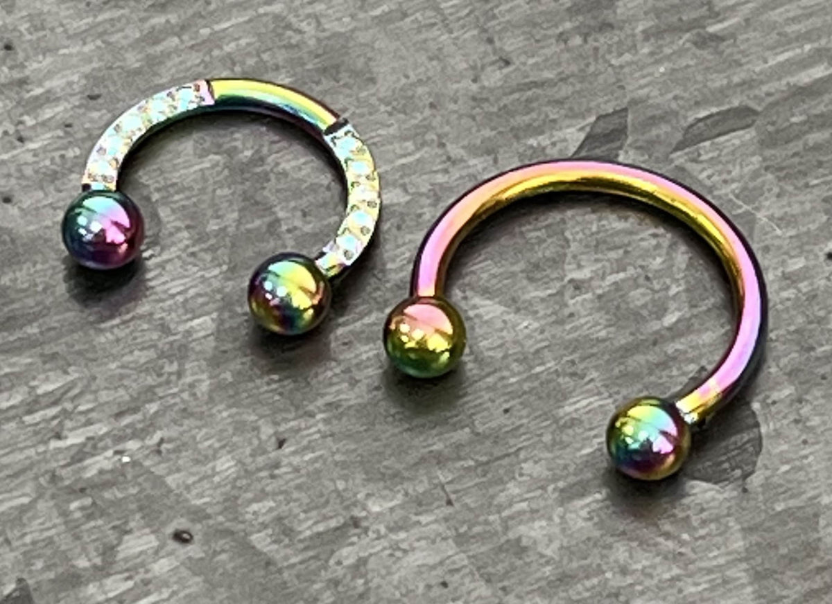 1 Piece Unique Titanium CZ Gem Sides Circular Barbell Horseshoe - 16g - 8 or 10mm- Black, Gold, Multi-Color, Rose Gold and Silver Available!
