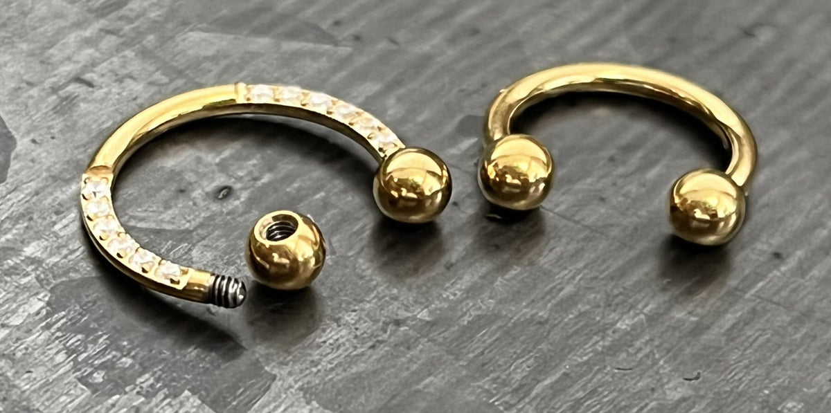 1 Piece Unique Titanium CZ Gem Sides Circular Barbell Horseshoe - 16g - 8 or 10mm- Black, Gold, Multi-Color, Rose Gold and Silver Available!