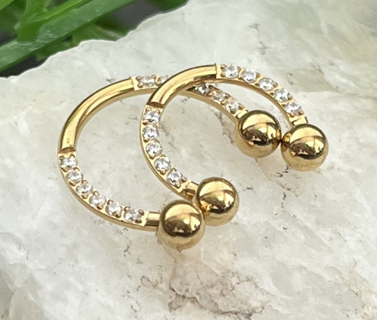 1 Piece Unique Titanium CZ Gem Sides Circular Barbell Horseshoe - 16g - 8 or 10mm- Black, Gold, Multi-Color, Rose Gold and Silver Available!