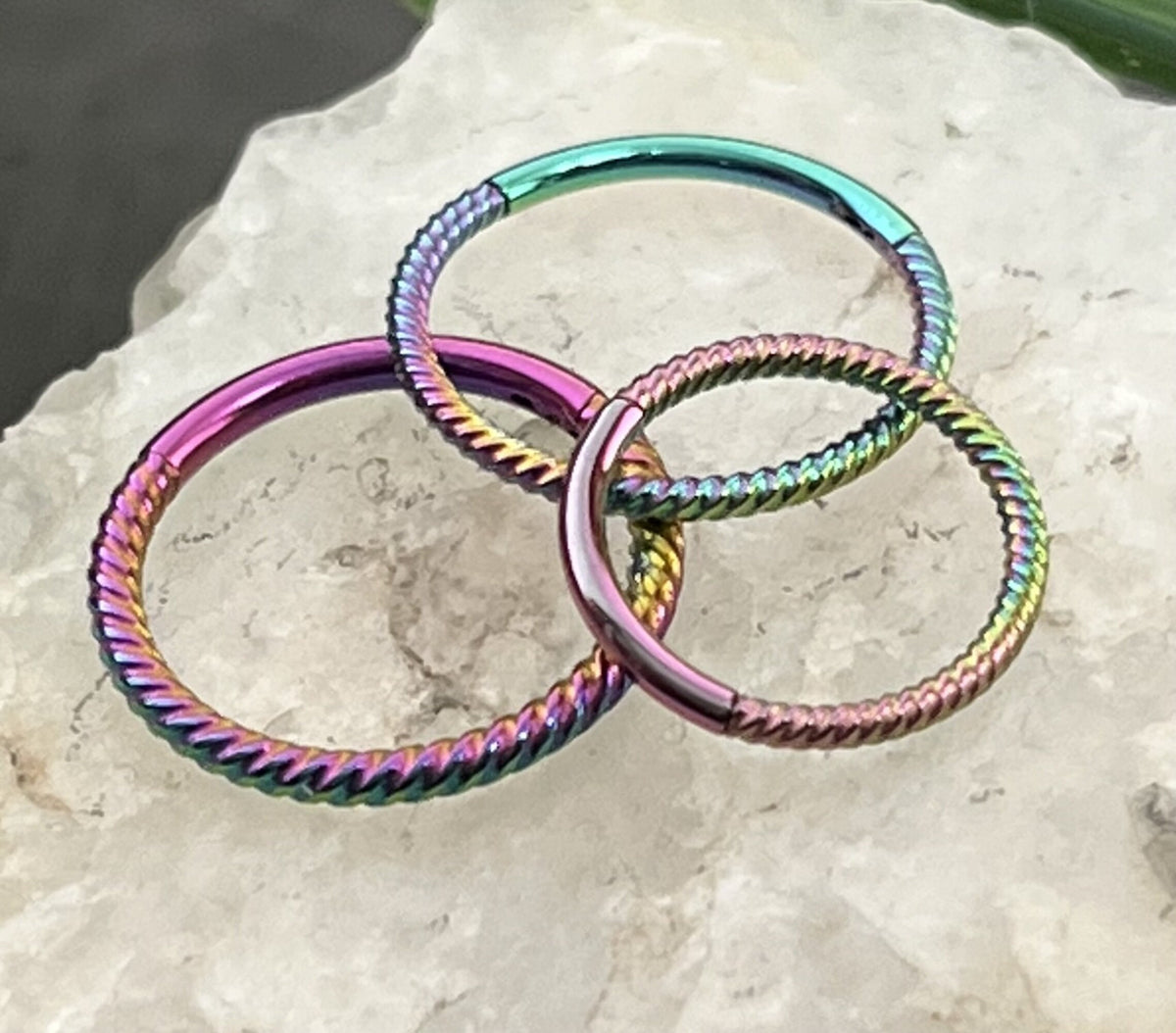1 Piece Stainless Steel Braided Hinged Segment Septum Ring - 18g & 16g, 8mm or 10mm - Steel, Black, Gold, Rose Gold, and Rainbow available!