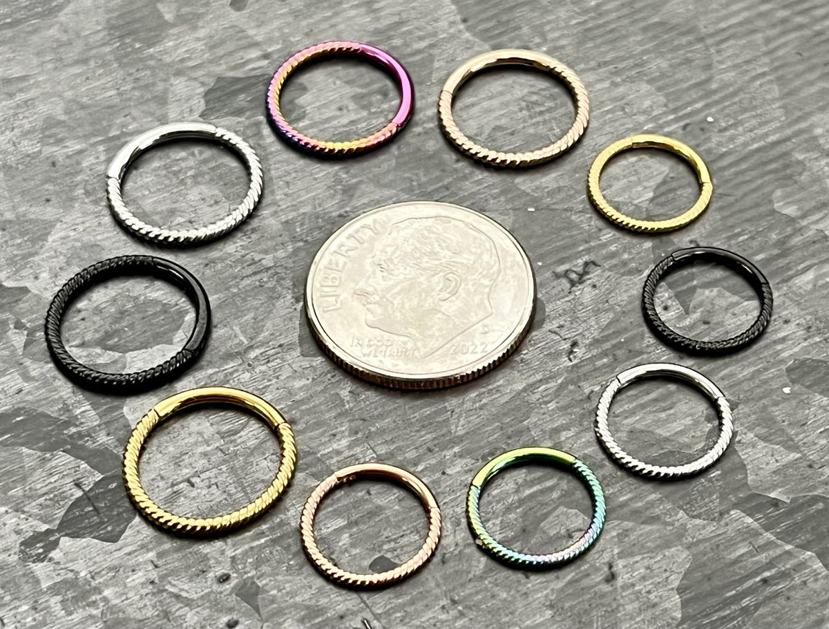 1 Piece Stainless Steel Braided Hinged Segment Septum Ring - 18g & 16g, 8mm or 10mm - Steel, Black, Gold, Rose Gold, and Rainbow available!
