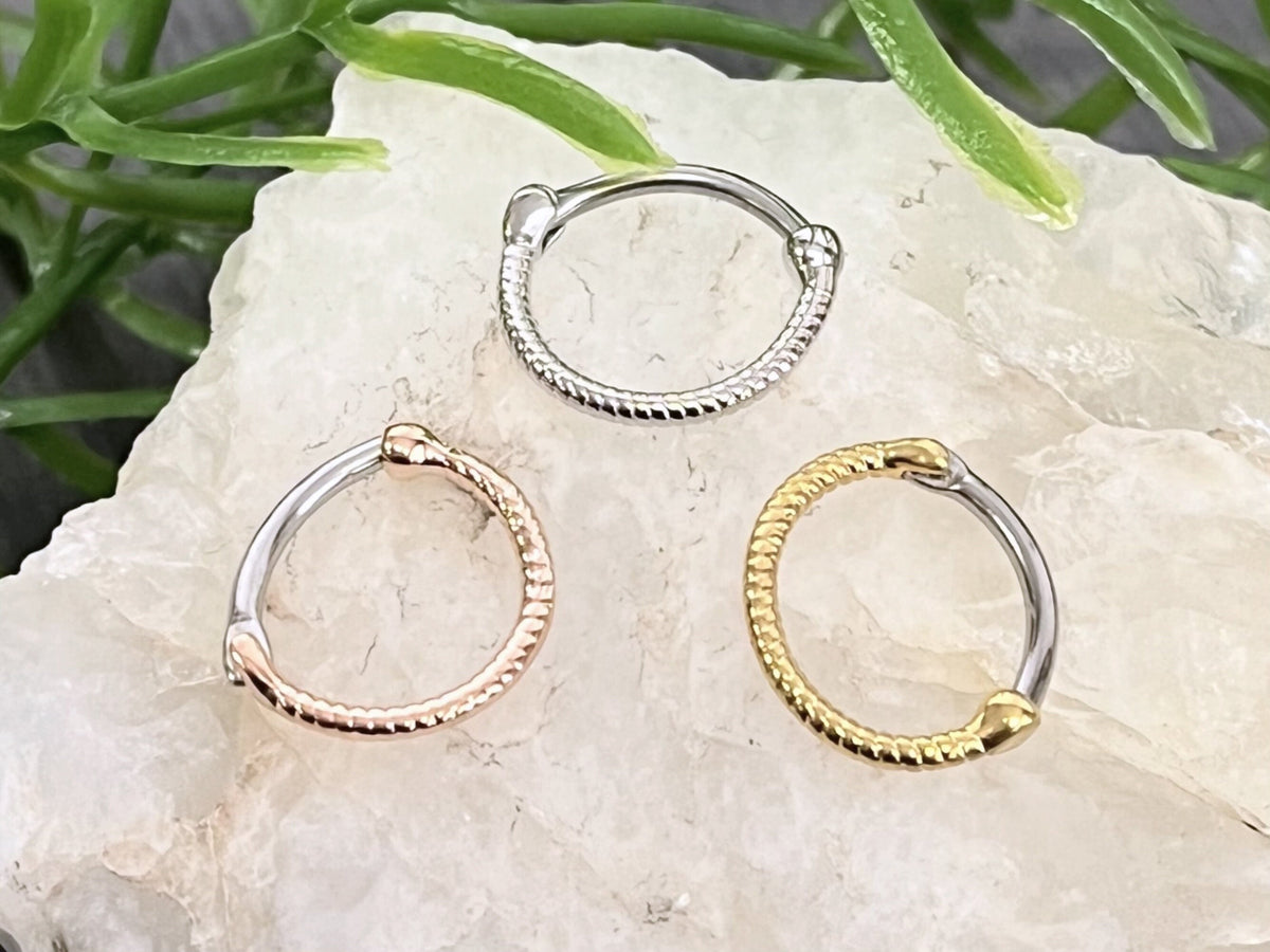 1 Piece Unique Twisted Rope Line Steel Septum Hinged Segment Ring- 16g - Internal Diameter 10mm - Silver, Gold & Rose Gold Available!