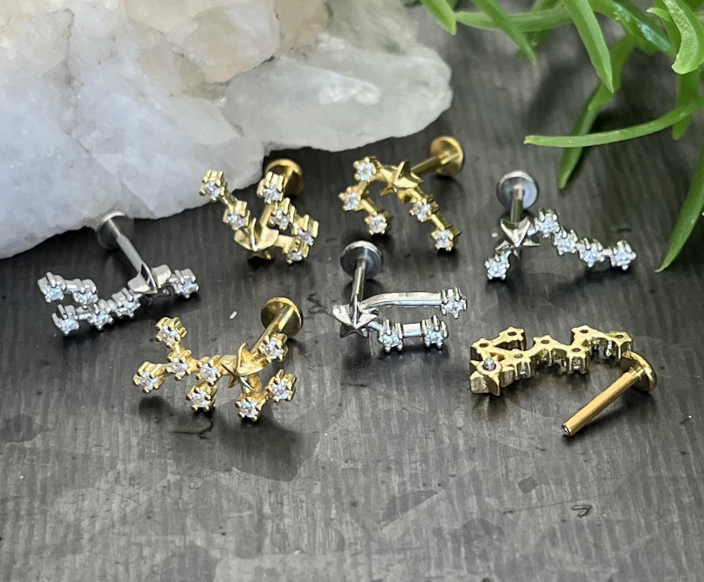 1 Piece Stunning CZ Gem Zodiac Constellation Internally Threaded Labret Monroe Stud -16g- Wearable Diameter 8mm - Gold & Silver Available!