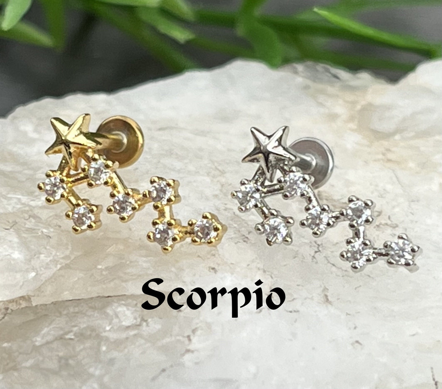 1 Piece Stunning CZ Gem Zodiac Constellation Internally Threaded Labret Monroe Stud -16g- Wearable Diameter 8mm - Gold & Silver Available!