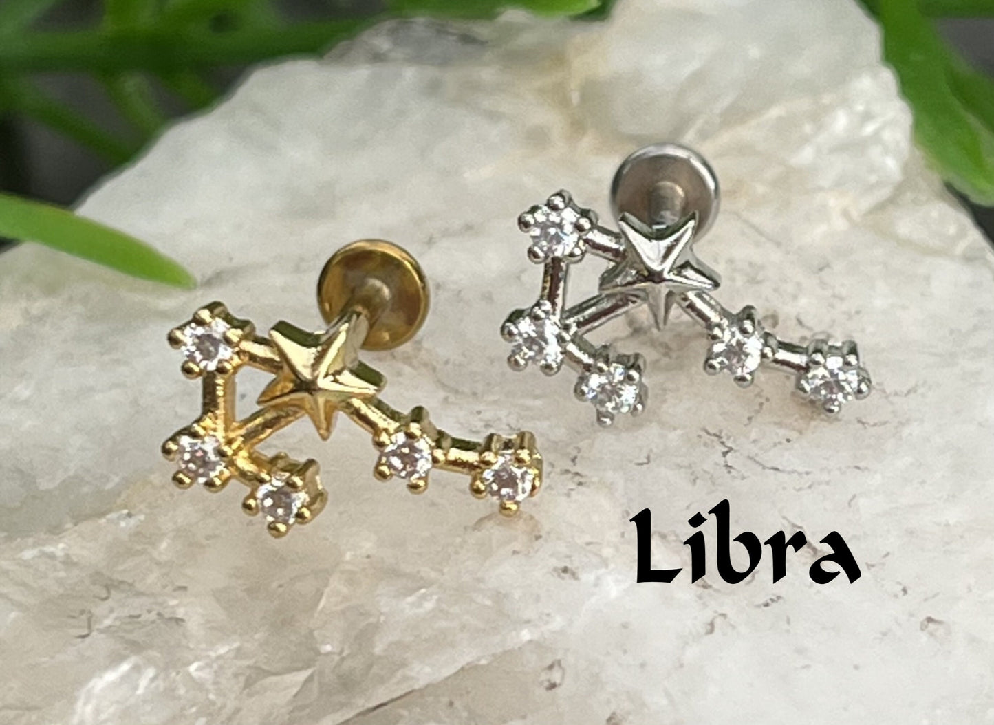 1 Piece Stunning CZ Gem Zodiac Constellation Internally Threaded Labret Monroe Stud -16g- Wearable Diameter 8mm - Gold & Silver Available!