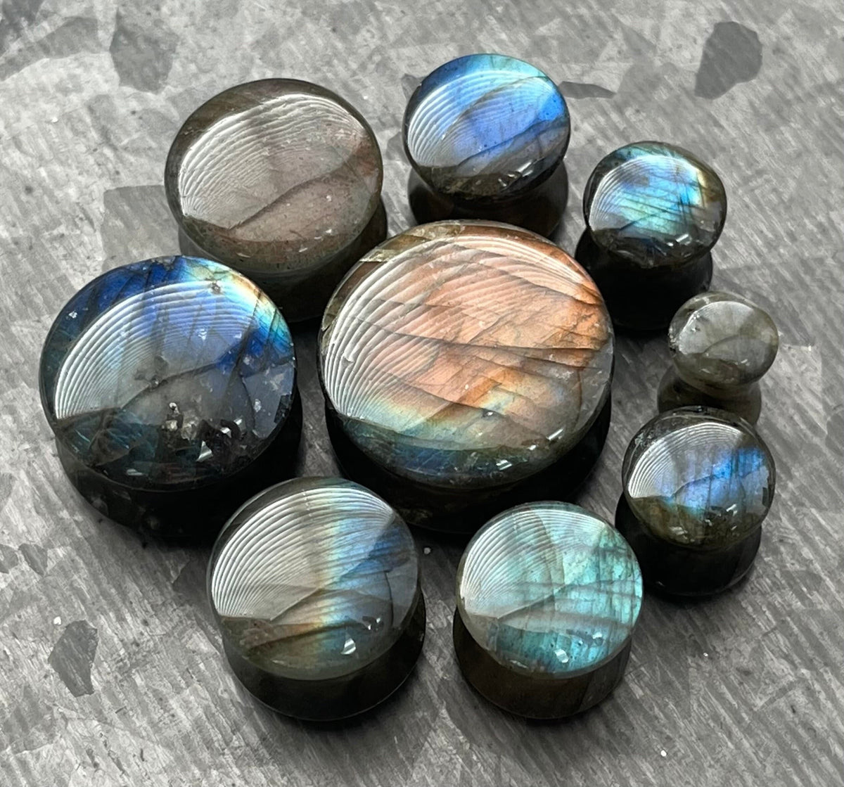 PAIR of Stunning AAA Grade Labradorite Organic Natural Stone Double Flare Plugs/Tunnels - Gauges 2g (6mm) up to 3/4" (19mm) available!