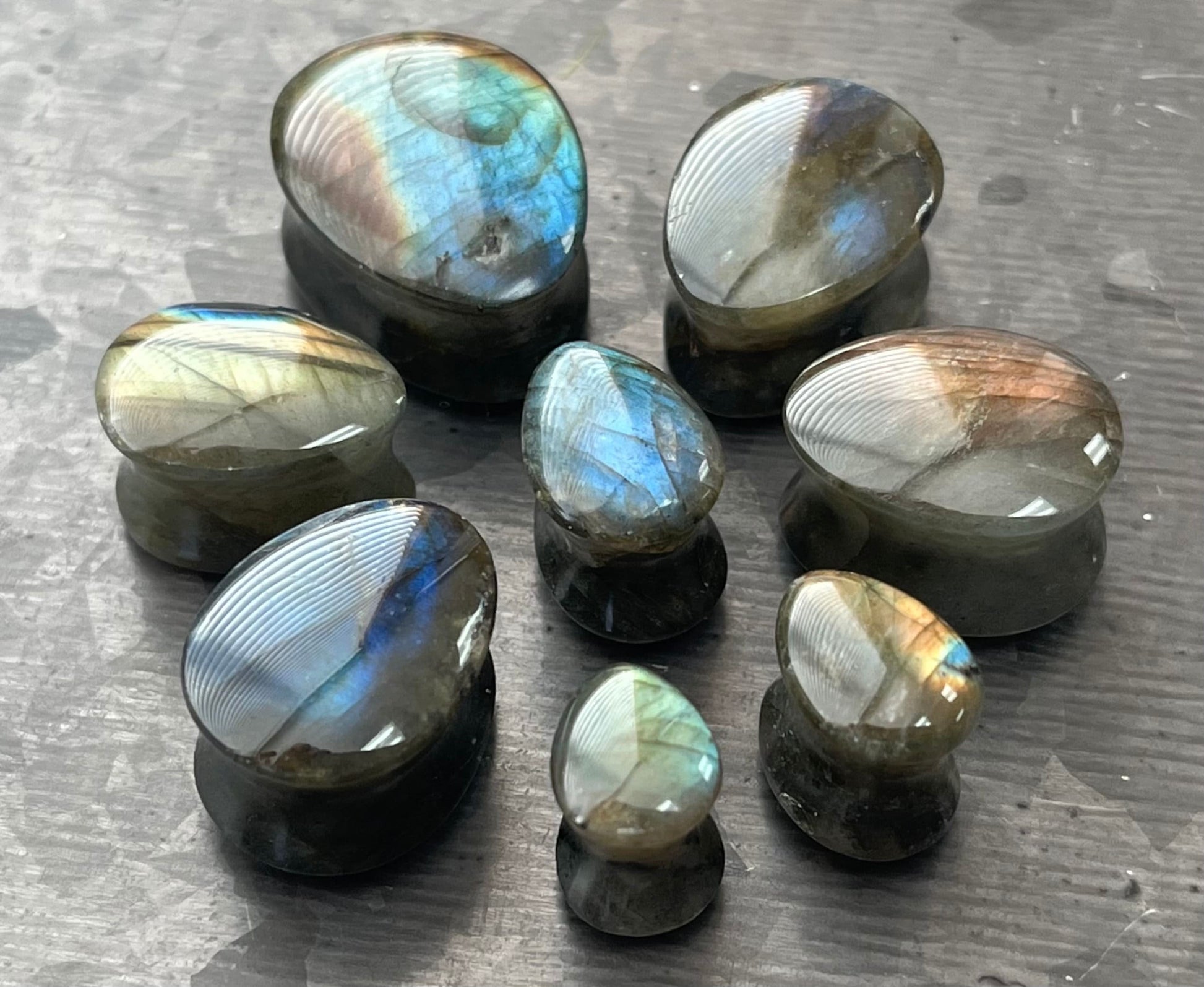 PAIR of Beautiful AAA Grade Labradorite Teardrop Natural Stone Double Flare Plugs/Tunnels - Gauges 2g (6mm) up to 3/4" (19mm) available!