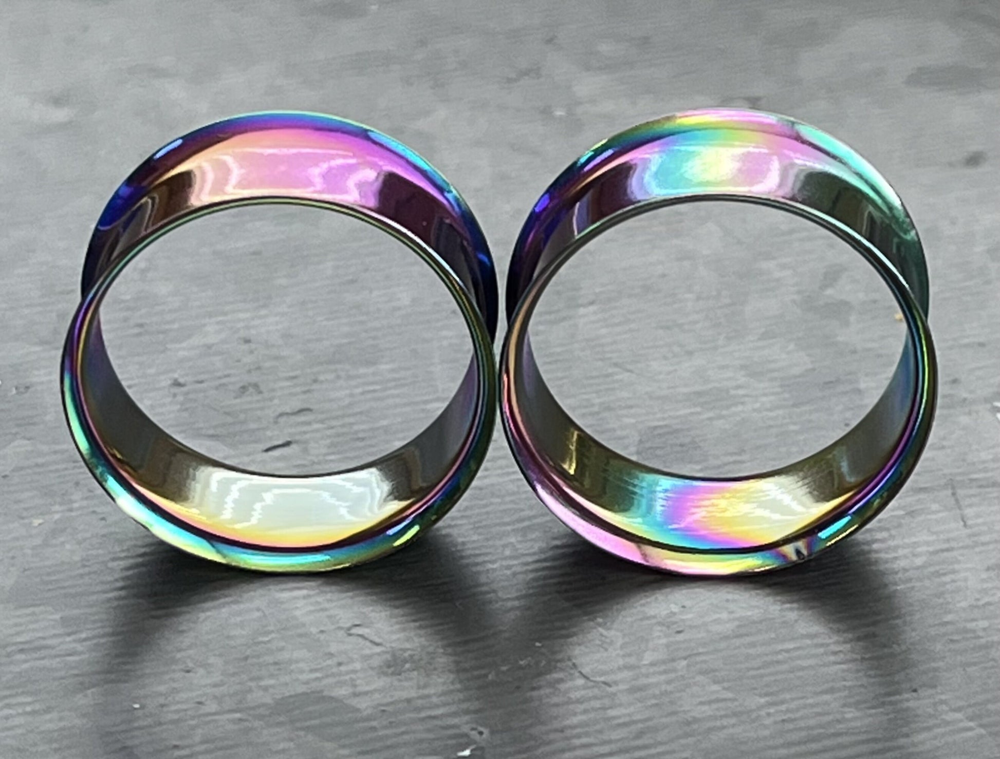 PAIR of Brilliant Rainbow Plated Steel Double Flare Tunnels/Plugs - Gauges - 8g (3mm) thru 1" (25mm) available!