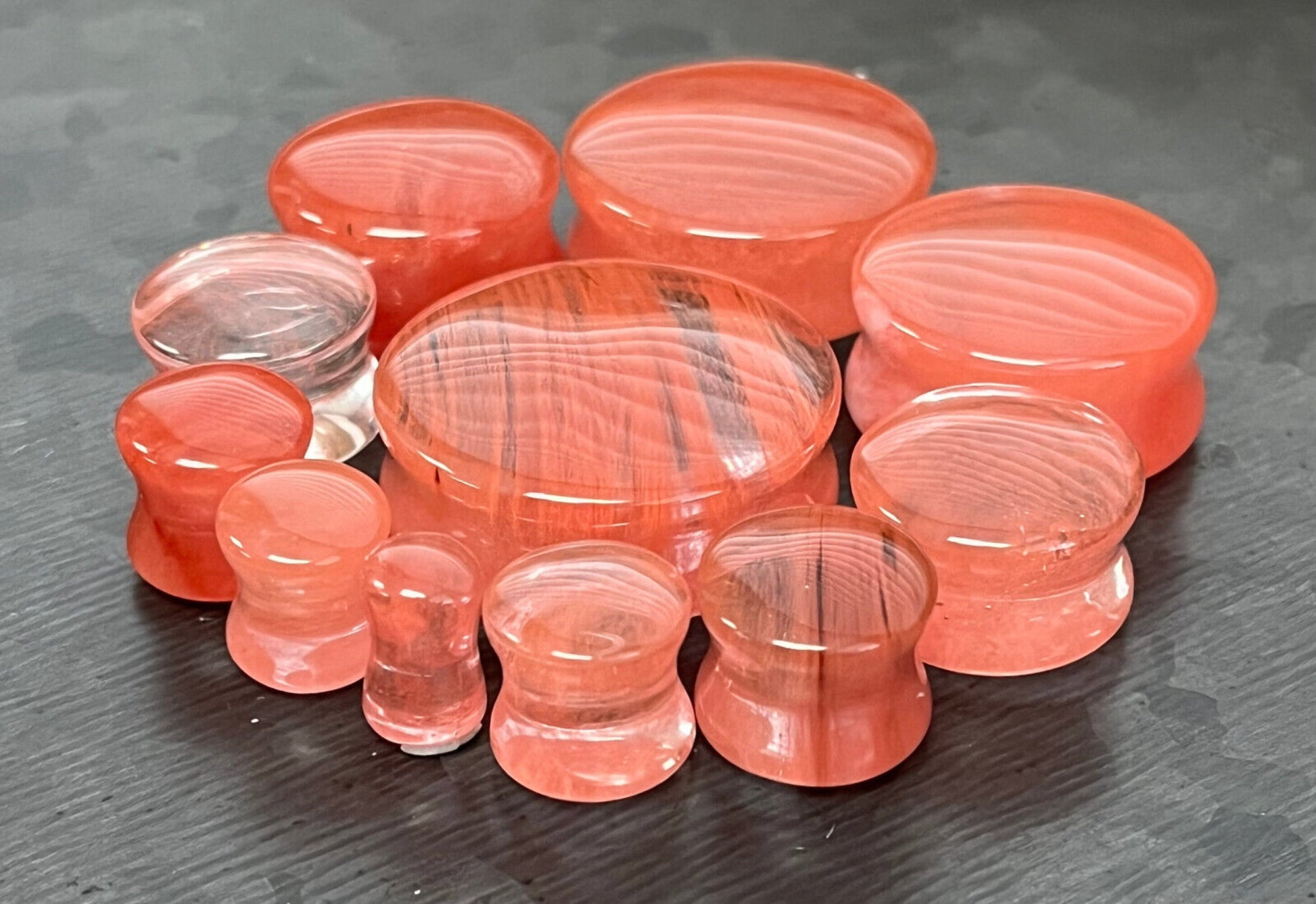 PAIR of Stunning Fresh Coral Style Double Flare Glass Plugs - Gauge 2g (6mm) thru 1&1/8" (28mm) Available!
