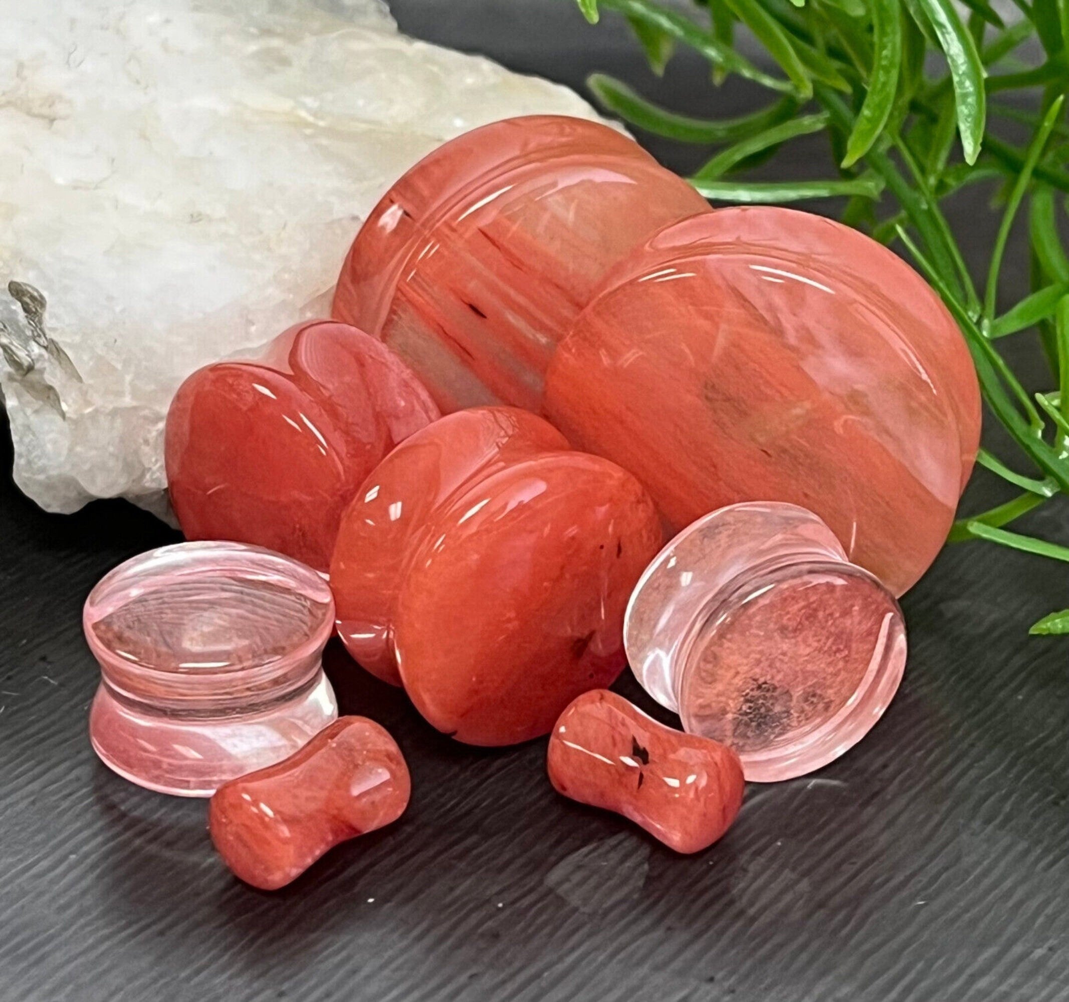 PAIR of Stunning Fresh Coral Style Double Flare Glass Plugs