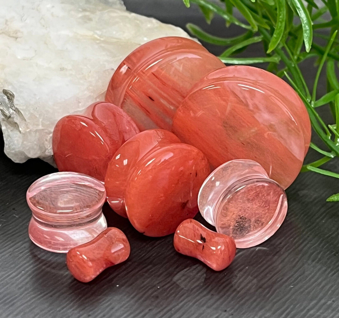 PAIR of Stunning Fresh Coral Style Double Flare Glass Plugs - Gauge 2g (6mm) thru 1&1/8" (28mm) Available!