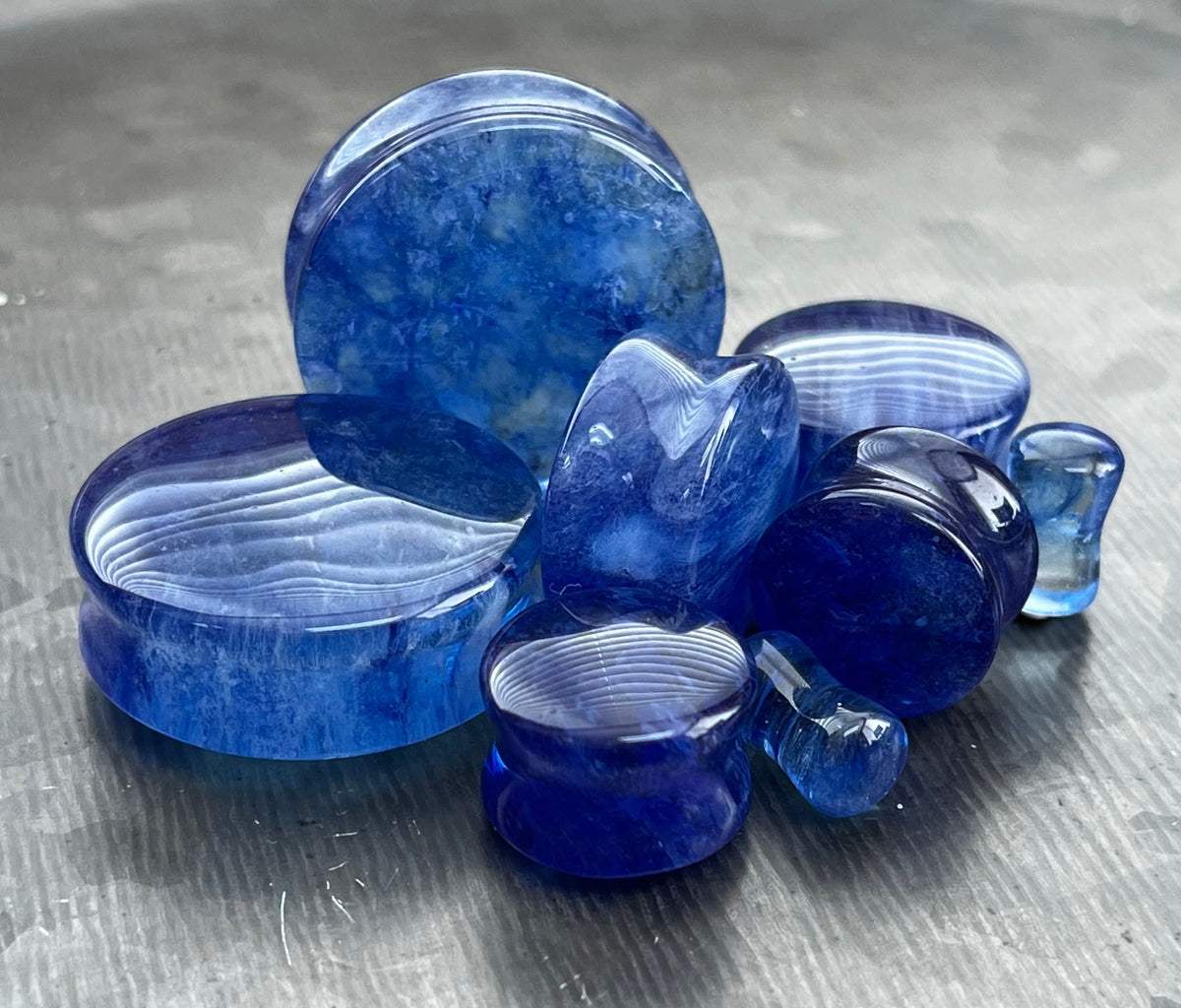 PAIR of Beautiful Vibrant Capri Blue Style Glass Double Flare Glass Plugs - Gauge 2g (6mm) thru 1&1/8" (28mm) Available!