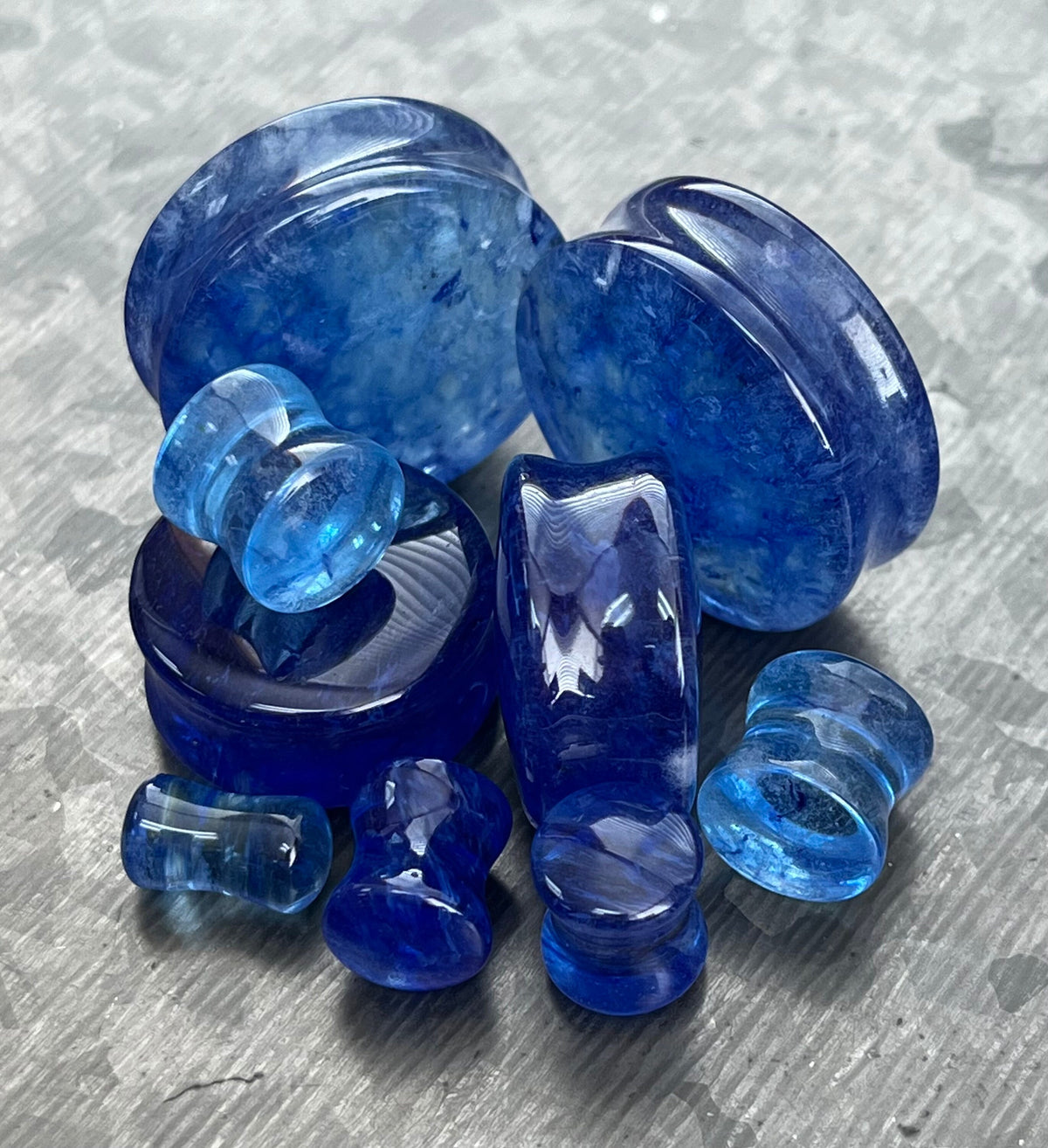 PAIR of Beautiful Vibrant Capri Blue Style Glass Double Flare Glass Plugs - Gauge 2g (6mm) thru 1&1/8" (28mm) Available!