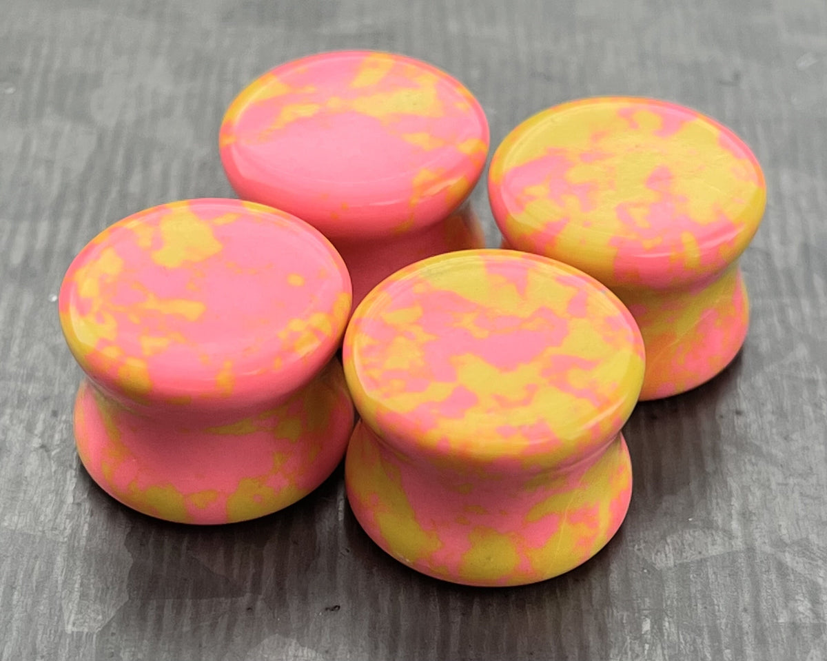 PAIR of Stunning Pink Lemonade Synthetic Turquoise Stone Double Flare Plugs - Gauges 2g (6mm) thru 5/8" (16mm) available!