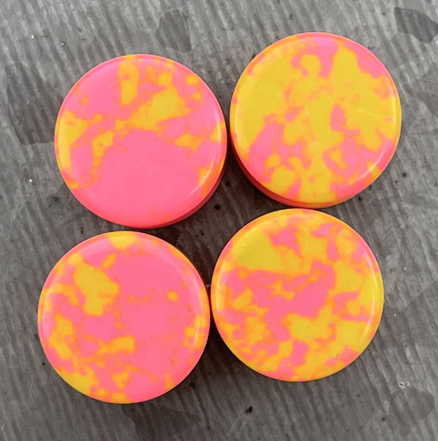 PAIR of Stunning Pink Lemonade Synthetic Turquoise Stone Double Flare Plugs - Gauges 2g (6mm) thru 5/8" (16mm) available!