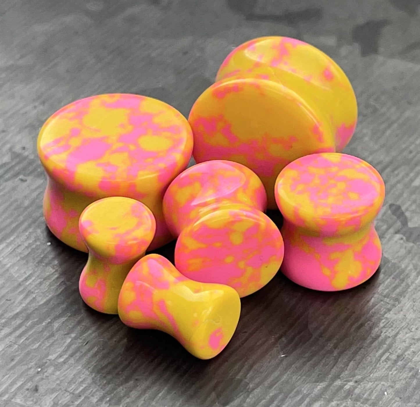 PAIR of Stunning Pink Lemonade Synthetic Turquoise Stone Double Flare Plugs - Gauges 2g (6mm) thru 5/8" (16mm) available!