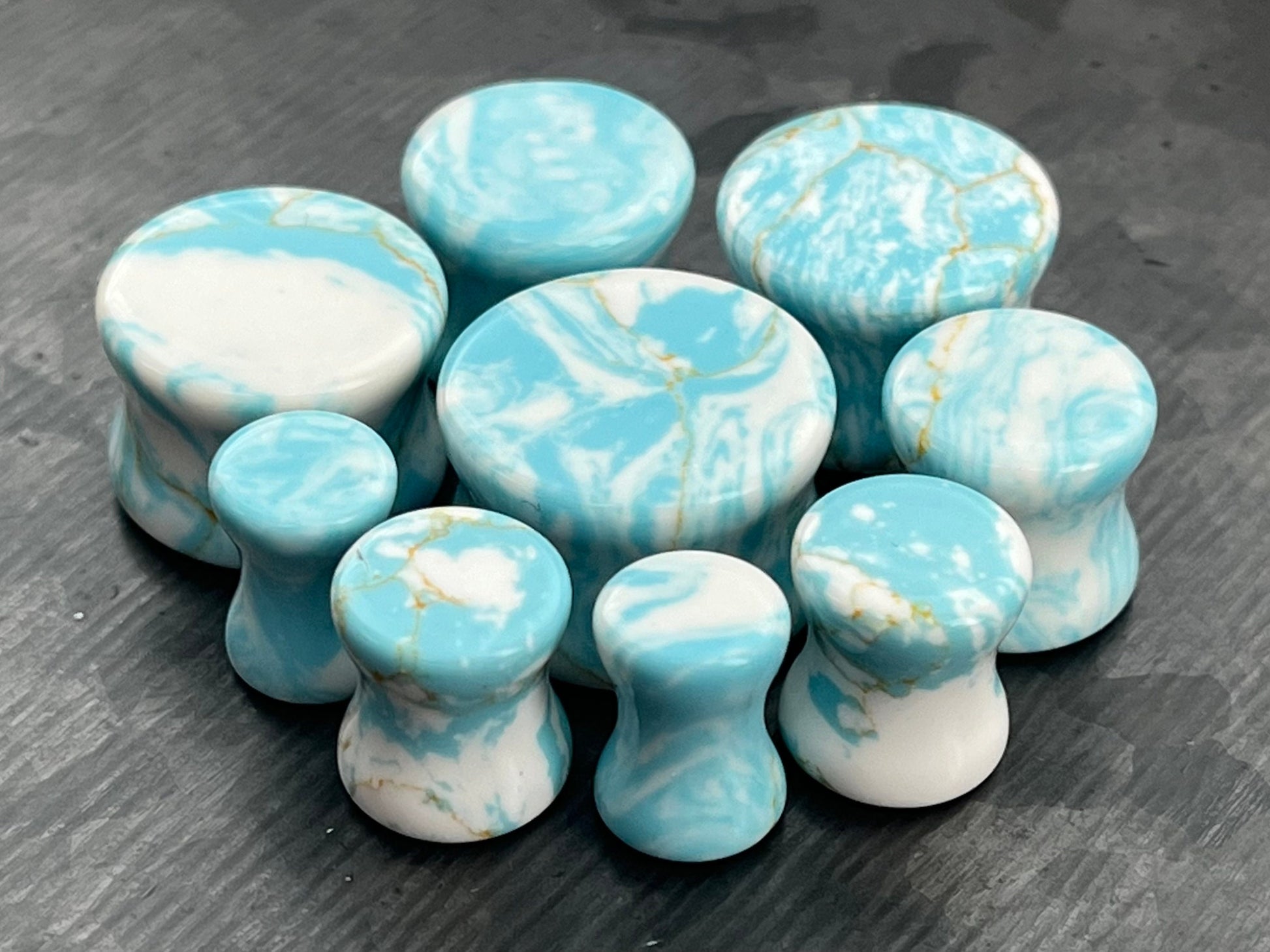 PAIR of Stunning Sky Turquoise Stone Double Flare Plugs - Gauges 2g (6mm) thru 5/8" (16mm) Available!