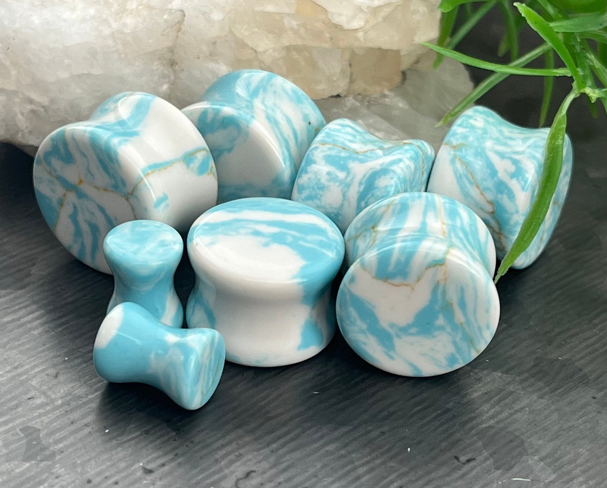 PAIR of Stunning Sky Turquoise Stone Double Flare Plugs - Gauges 2g (6mm) thru 5/8" (16mm) Available!
