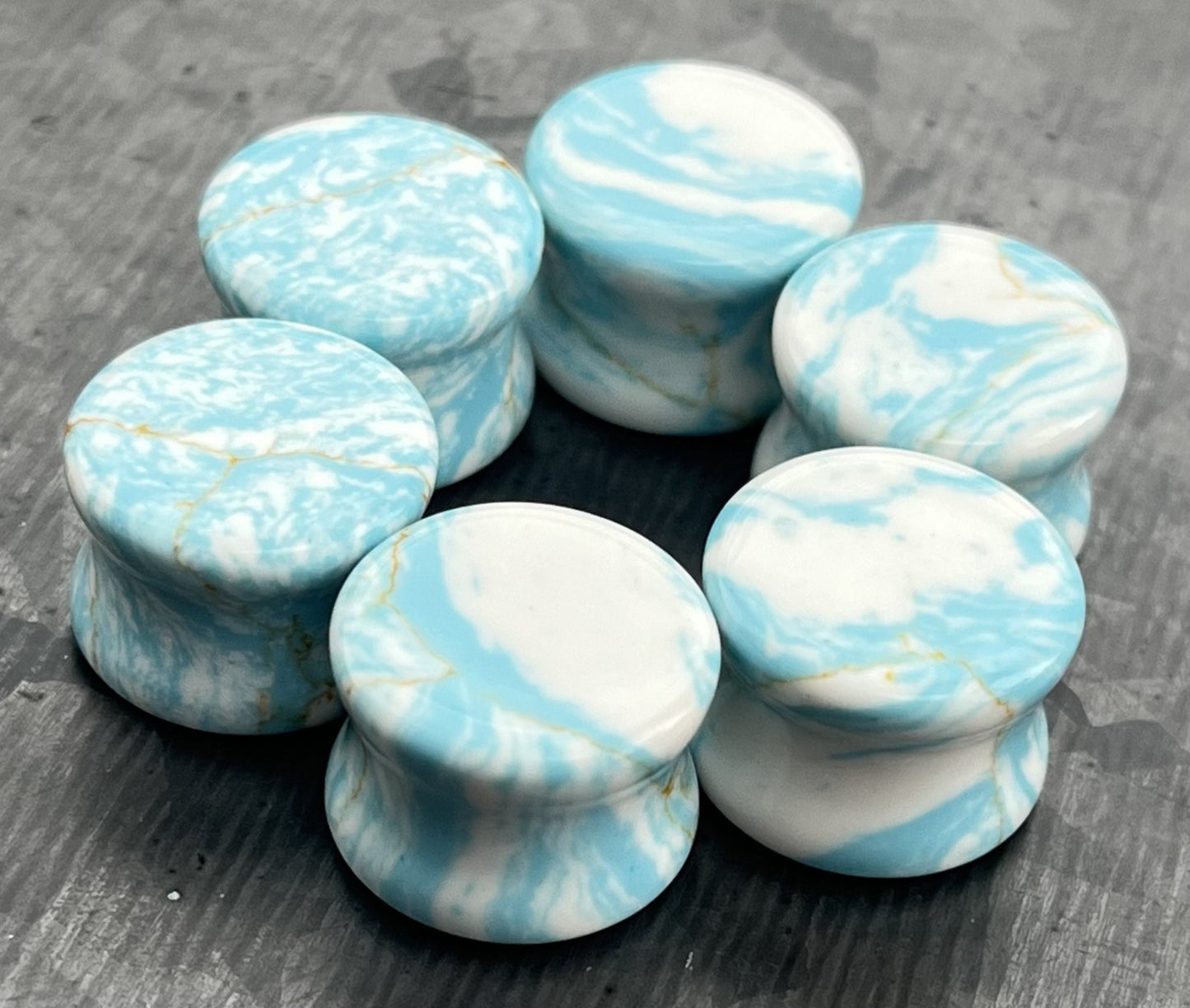 PAIR of Stunning Sky Turquoise Stone Double Flare Plugs - Gauges 2g (6mm) thru 5/8" (16mm) Available!